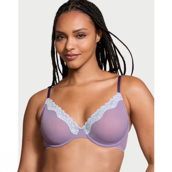 Victorias Secret Demi Unlined Mesh Purple Bra - Picture 1 of 3